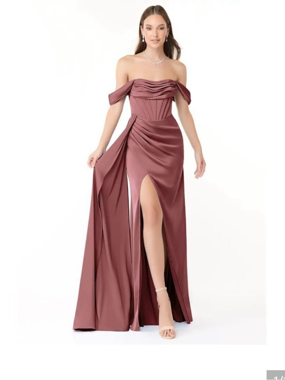 Azazie X Kendall + Kylie Sheath Off the Shoulder Stretch Satin Gown Amethyst A14